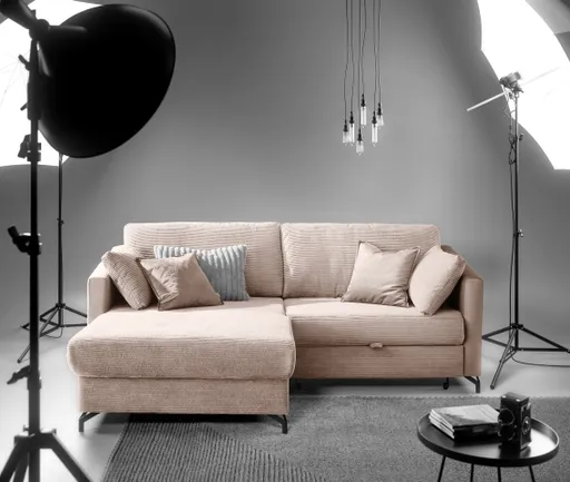 Ecksofa - 1,5-Sitzer, Ecke rechts inkl. Schlaffunktion und Bettkasten, Stoff, Altrosa
