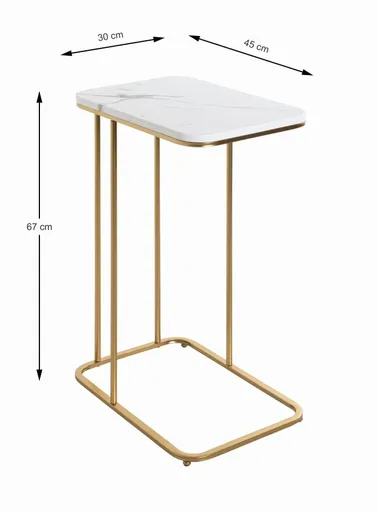 Beistelltisch - B/H/T ca. 45x67x30 cm, Marmoroptik, Goldfarben