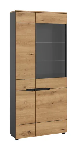 Wohnwand - Basalt grau, Artisan Eiche Nachbildung