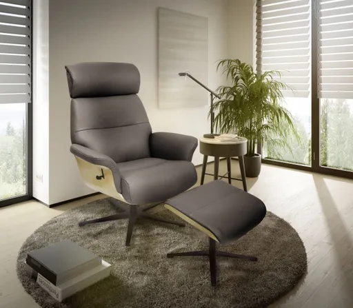 TV-Sessel MOANI mit Hocker - drehbar, Kopfteilverstellung, Leder, Dunkelbraun