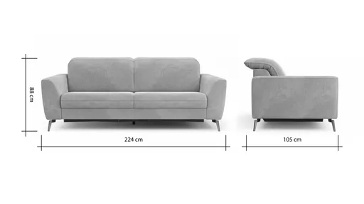 Sofa Tulsa KV - 3-Sitzer, inkl. Sitzvorzug (motorisch) und Kopfteilverstellung, Leder, Graubeige