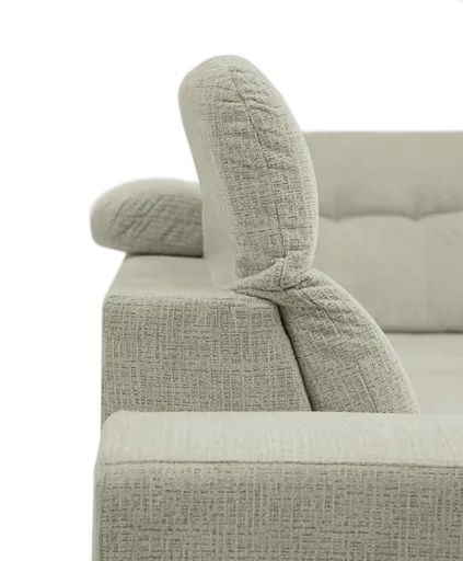 Ecksofa -2-Sitzer mit Ecke rechts, Kopfteil verstellbar, Sitztiefe verstellbar motorisch, Stoff, Perlmutt