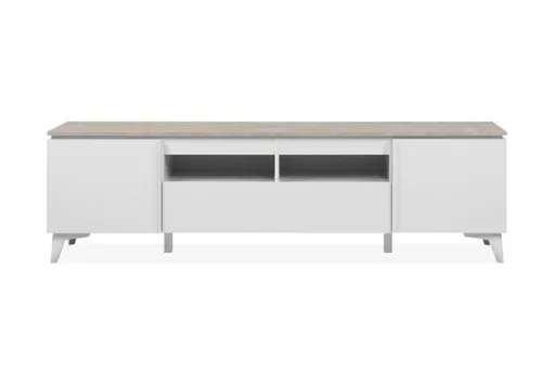 TV-Lowboard - B ca. 177 cm, Weiß, Sandstein Nachbildung