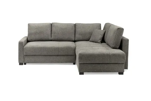 Ecksofa EDWIN - 2-Sitzer, Ecke rechts inkl. Schlaffunktion und Bettkasten, Stoff, Braun