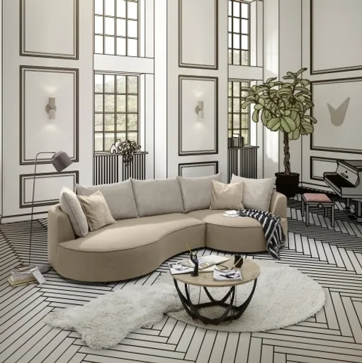 Ecksofa - 2-Sitzer, Ecke rechts, Stoff, Braun