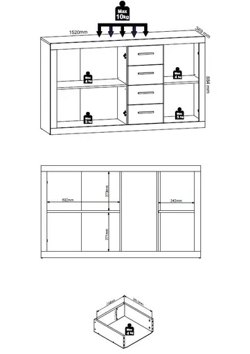 Kommode - B ca. 152 cm, Sonoma Eiche Nachbildung, Weiß