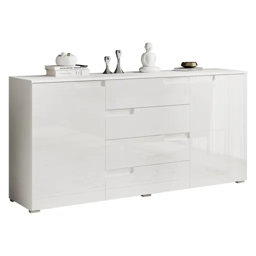 Sideboard - B ca. 165 cm, Weiß, Weiß Hochglanz