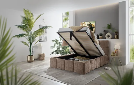 Bettgestell SANDRIN R- Liegefläche ca. 140x200 cm, Stoff, Rose, inkl Latterost und Stauraum