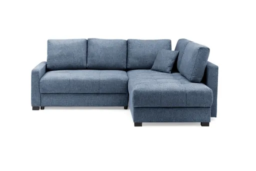Ecksofa EDWIN - 2-Sitzer, Ecke rechts inkl. Schlaffunktion und Bettkasten, Stoff, Blau