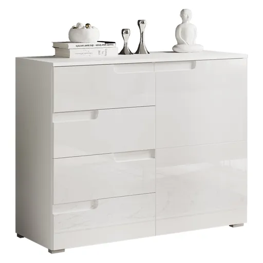 Kommode - B ca. 100 cm, Weiß, Weiß Hochglanz