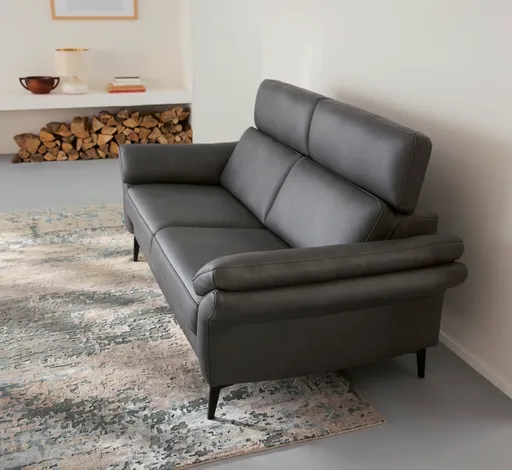 Sofa Atella - 3-Sitzer, inklusive Kopfteilverstellung, Leder, Anthrazit