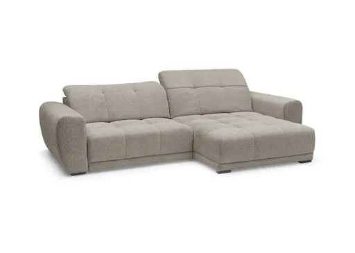 Ecksofa -2-Sitzer mit Longchair rechts, Kopfteil verstellbar, Sitztiefe verstellbar motorisch, Stoff, Steingrau