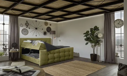 Boxspringbett SANDRIN I- Liegefläche ca. 200x200 cm, Stoff, Grün,  inkl. Stauraum und Fußteil