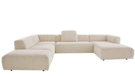 Ecksofa Caruso - Ecke links, 2-Sitzer, Longchair rechts, Stoff, Ecru