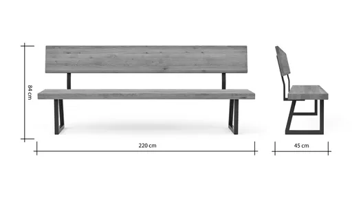 Holzbank Clifton - mit Rückenlehne, Breite ca. 220cm, Wildeiche massiv, natur