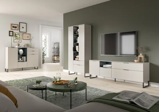 TV-Lowboard - B ca. 185 cm, Kaschmir, Schwarz