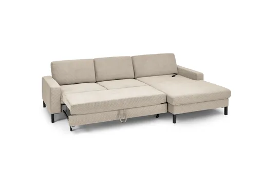  Ecksofa CALM MOVE 2.0 - 2,5-Sitzer mit Longchair rechts, Schlaffunktion, Feincord, Sand