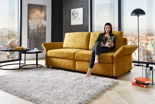 Sofa - 2-Sitzer mit Schlaffunktion, Stoff, Senfgelb