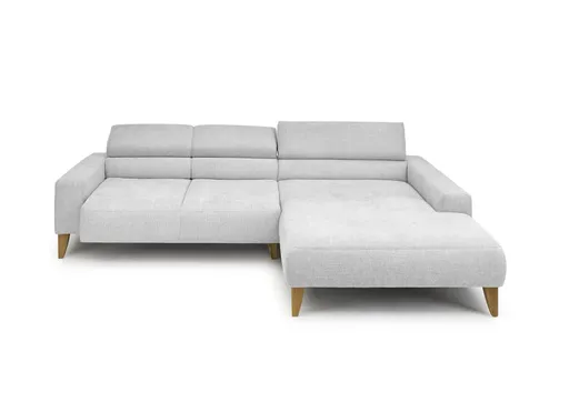 Ecksofa CHENOA - 2-Sitzer mit Longchair rechts, Sitzvorzug motorisch, Stoff, Silbergrau