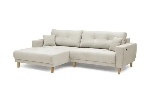 Ecksofa - Ecke links, 3-Sitzer inkl. elektrische Sitztiefenverstellung, Stoff, Graubeige