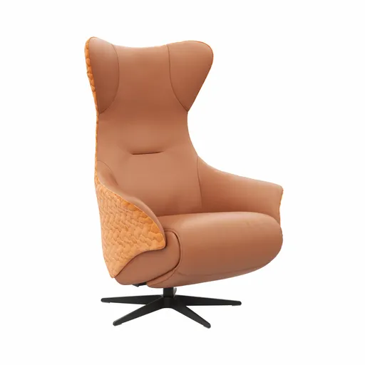 Relaxseessel Follina - Relaxfunktion (motorisch), Leder, Stoff, Cognac