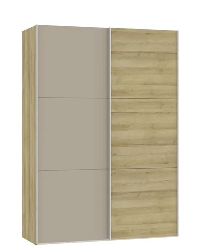 Schwebetürenschrank JOIN IT- B ca. 152 cm., Eiche Dekor, Glas, Braun, Matt