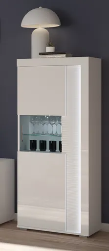 Vitrine - mit Beleuchtung, B ca. 60 cm, Weiß, Weiß Hochglanz