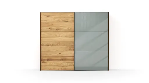 Schwebetürenschrank Colorado - B. ca. 257 cm, Eiche, Glas Graugrün