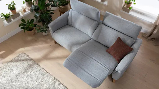 Sofa Nevin - 3-Sitzer, inkl. Relaxfunktion und Kopfteilverstellung (motorisch), Stoff, Silbergrau 