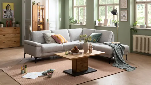 Ecksofa Matero - 2-Sitzer mit Ecke rechts, Stoff, Hellgrau