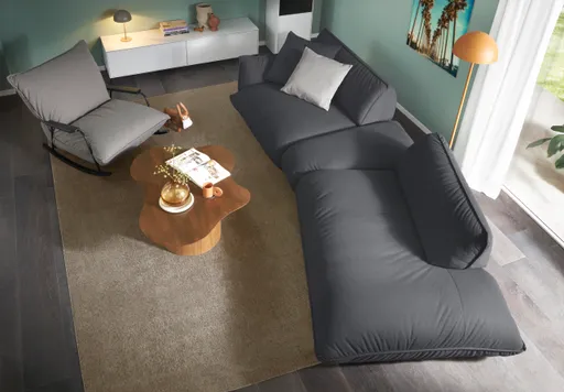Trapezsofa Fluffy - 2-Sitzer mit Trapezelement und Abschlussteil inkl. Rückenlehne verstellbar, Stoff, Anthrazit