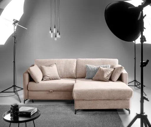 Ecksofa - 1,5-Sitzer, Ecke rechts inkl. Schlaffunktion und Bettkasten, Stoff, Altrosa