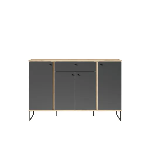 Sideboard - B ca. 135 cm, Anthrazit, Evoke Eiche Nachbildung