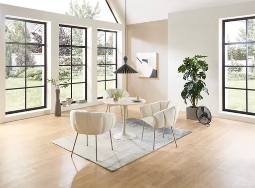 Esstisch - Ø/H ca. 90x75 cm, Travertinoptik, Beige