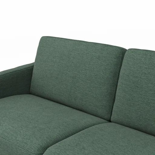 Ecksofa Nuoro - 2-Sitzer mit Longchair rechts inkl. Schlaffunktion und Bettkasten, Stoff, Dunkelgrün