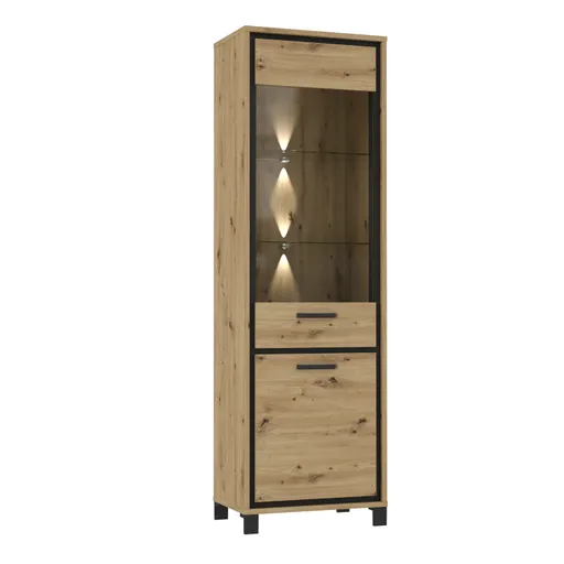 Vitrine FARIDA - mit Beleuchtung, Eiche Dekor, Schwarz