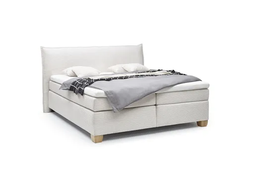  Boxspringbett HADAI- Liegefläche ca. 180x200 cm, Stoff, Creme, inkl. Topper
