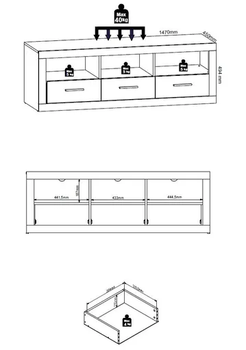 Lowboard - B ca. 147 cm, Sonoma Eiche Nachbildung, Weiß