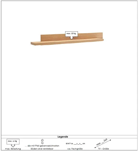 Wandboard - B ca. 175 cm, Eiche Evoke Nachbildung