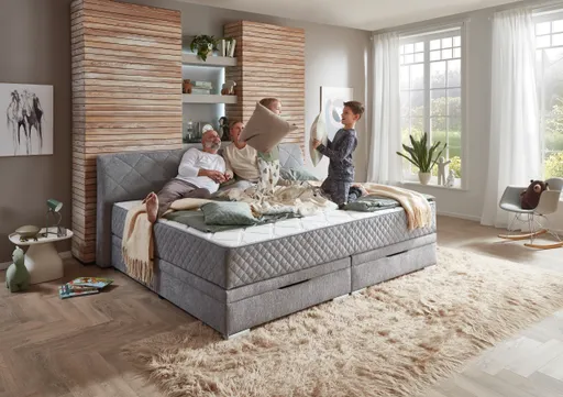 Boxspringbett- Liegefläche ca. 240x200 cm, Stoff, Silber
