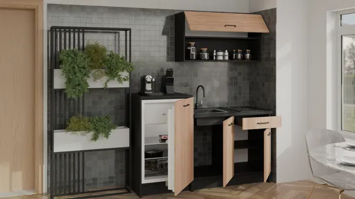 Küchenblock- ohne E-Geräte, B ca. 160 cm, Schwarz, Buche Dekor