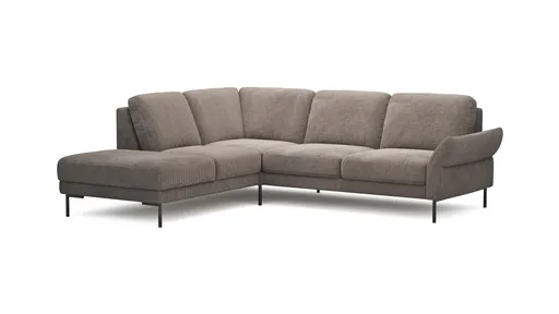 Ecksofa Rockport A - Ecke links mit 2,5-Sitzer rechts, inkl. Sitzauszug (motorisch) und Armlehne klappbar, Stoff, Braun