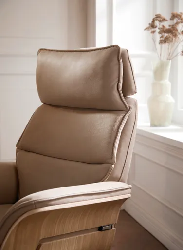 Relaxsessel Perano - Drehbar, Wildeiche hell, Leder, Beige
