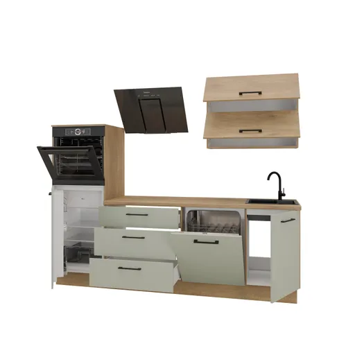 Küchenblock- ohne E-Geräte, B ca. 250 cm, Eiche Dekor, Salbei, Matt