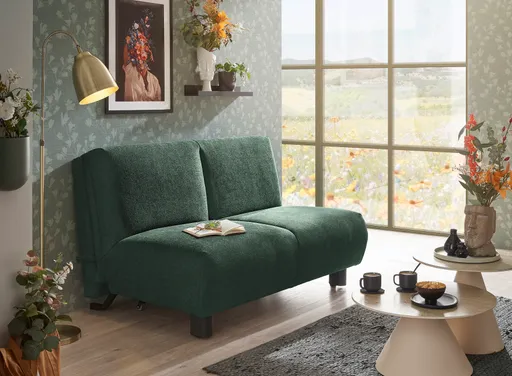 Faltsofa EBBY - 2-Sitzer ohne Armlehne, 140 cm inkl. Schlaffunktion/Relaxfunktion, Stoff, Dunkelgrün