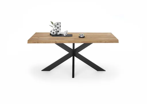 Esstisch - LB ca. 160x90 cm, Wildeiche massiv geölt, Baumkante, Schwarz