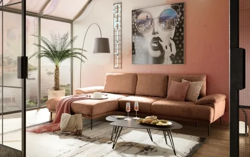 Ecksofa ENRIK - Ecke links, 2,5-Sitzer inkl. Sitztiefenverstellungen, Stoff, Orange