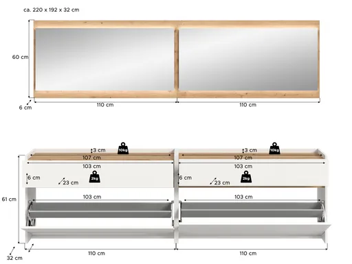 Schuhkipper - B ca. 110 cm, Weiß, Artisan Eiche Nachbildung