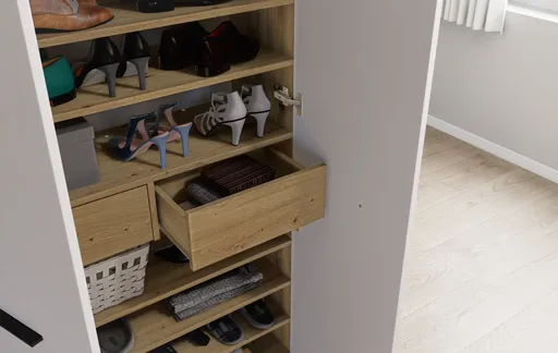 Schuhschrank - B ca. 90 cm, Artisan Eiche Nachbildung, Weiß