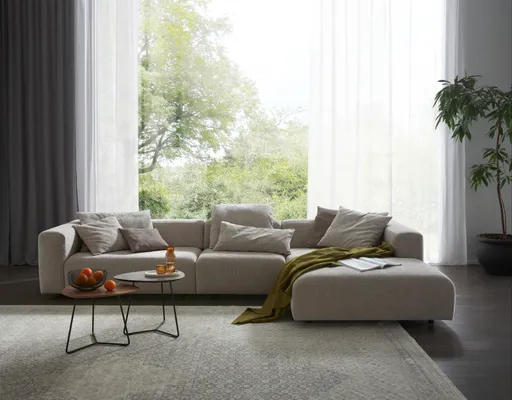 Ecksofa Caruso - 3-Sitzer, Longchair rechts, Stoff, Graubeige